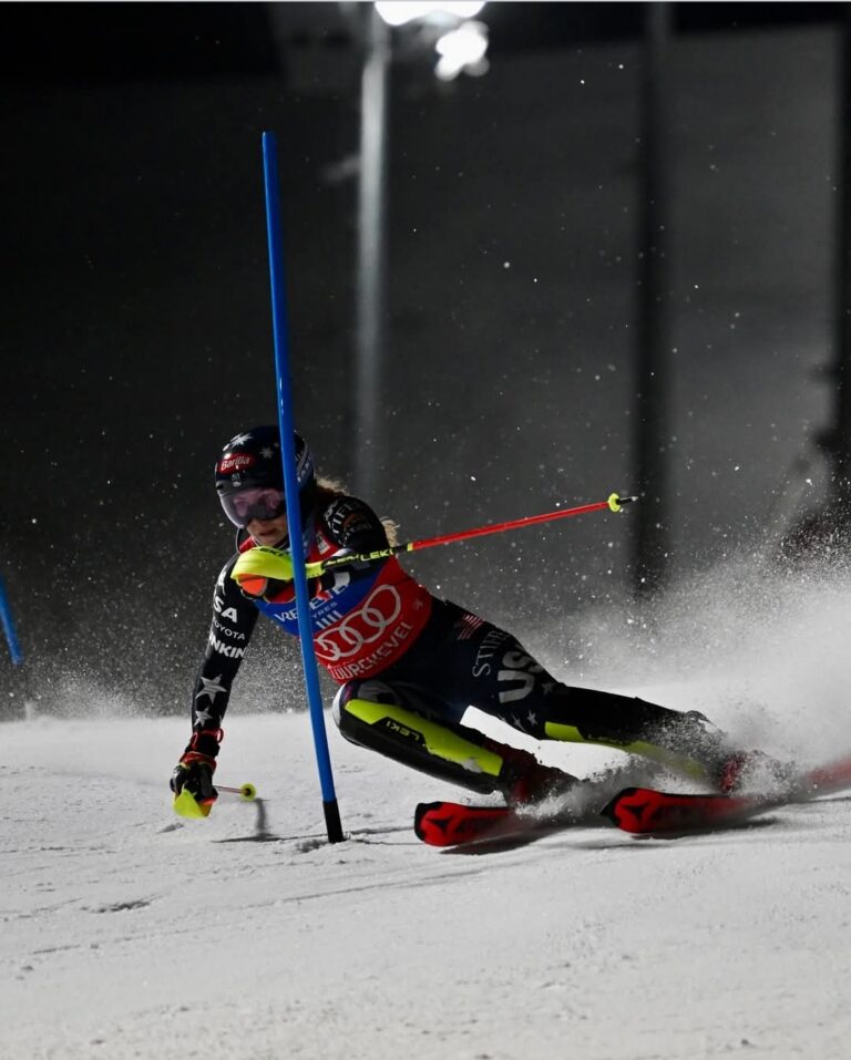 Thrilling Night Slalom in Courchevel: Mikaela Shiffrin Leads After First Run, Second Run Looms Under the Lights