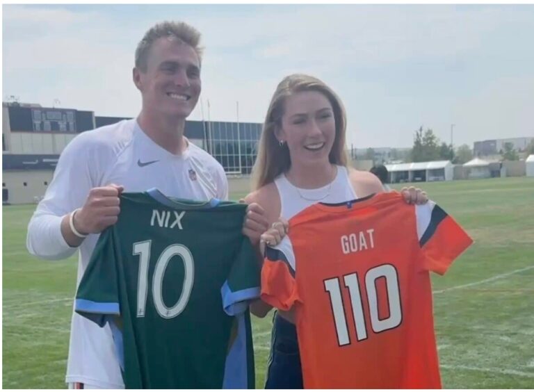 Olympic Champ Mikaela Shiffrin Crashes Broncos Camp, Swaps Jerseys With Bo Nix & Lets the Squad Try Her Gold Medal